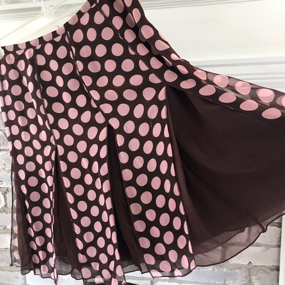 S.L.B. WOMEN'S SKIRT BROWN W/PINK POLKA DOTS